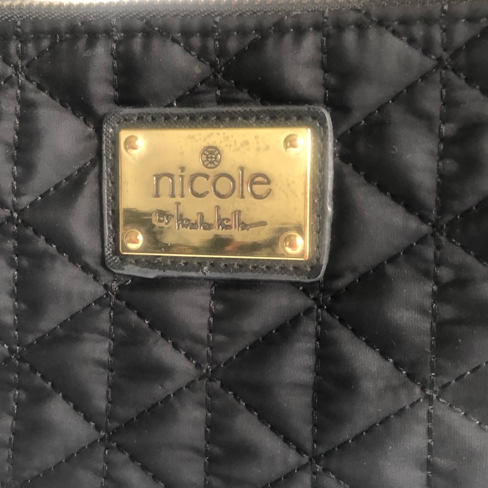 Nicole by Nicole Miller Black Quilted crossbody wallet with Gold Plaque Accent - Picture 4 of 7